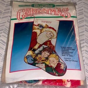 Bucilla Christmas While Visions Of Sugar Plums Counted Cross-Stitch Santa 18”